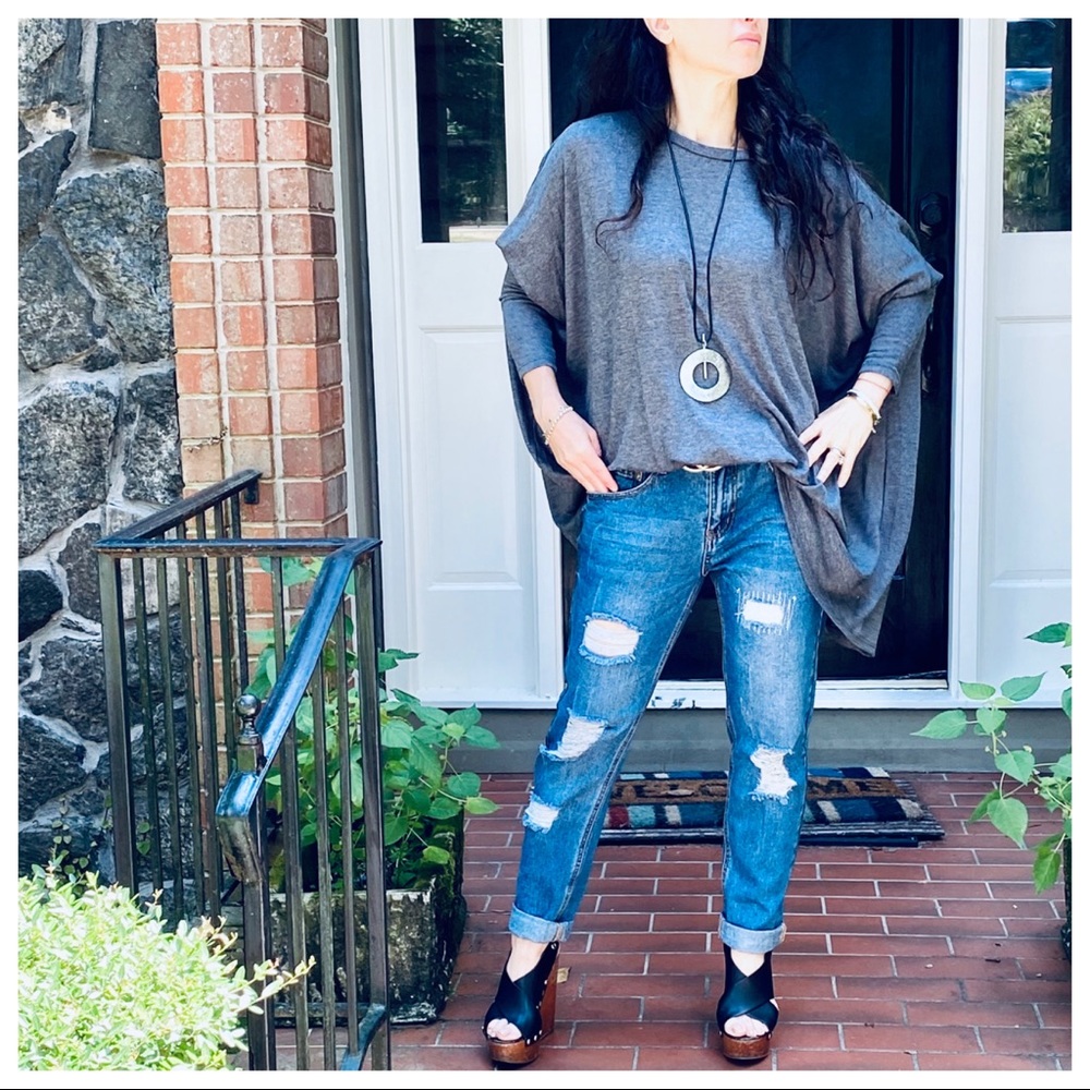 OVERSIZED LOOSE FIT CHARCOAL GREY KNIT SWEATER - Picture 4 of 15